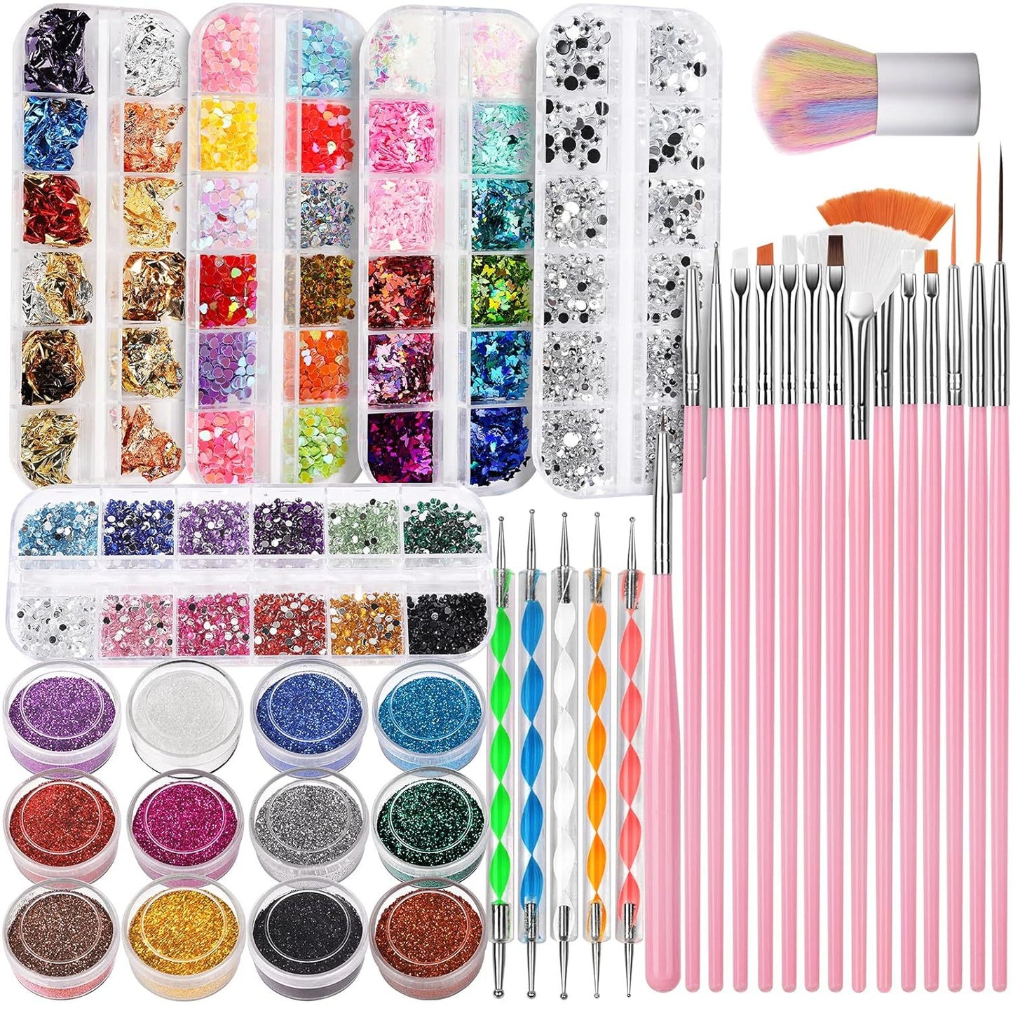 Valentine's Day Gift Nail Art Set, Nail Art Design Tool Set with Nail Art Brush, Nail Art Dotting Tool, Delicate Glitter, Nail Art Butterfly, Nail Art Heart Glitter, Nail Lip Glitter, Nail Art Rhinestones, Nail Art Brush