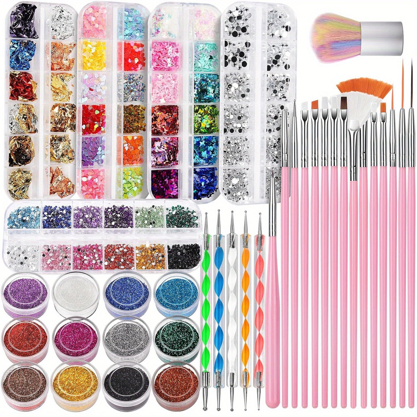 Valentine's Day Gift Nail Art Set, Nail Art Design Tool Set with Nail Art Brush, Nail Art Dotting Tool, Delicate Glitter, Nail Art Butterfly, Nail Art Heart Glitter, Nail Lip Glitter, Nail Art Rhinestones, Nail Art Brush